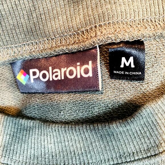 Polaroid Tie Dye Crop Sweatshirt Long Sleeve Casual Olive Raw Hem - M - Picture 4 of 4